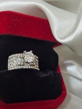 Silver-Tone Crystal Cocktail Ring - Clear Crystal Accent